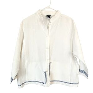 Eileen Fisher White Linen Blend Jacket Large